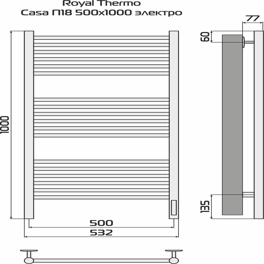 Полотенцесушитель Royal Thermo Casa П18 500х1000 электро (встроен. диммер) черный — фото 9