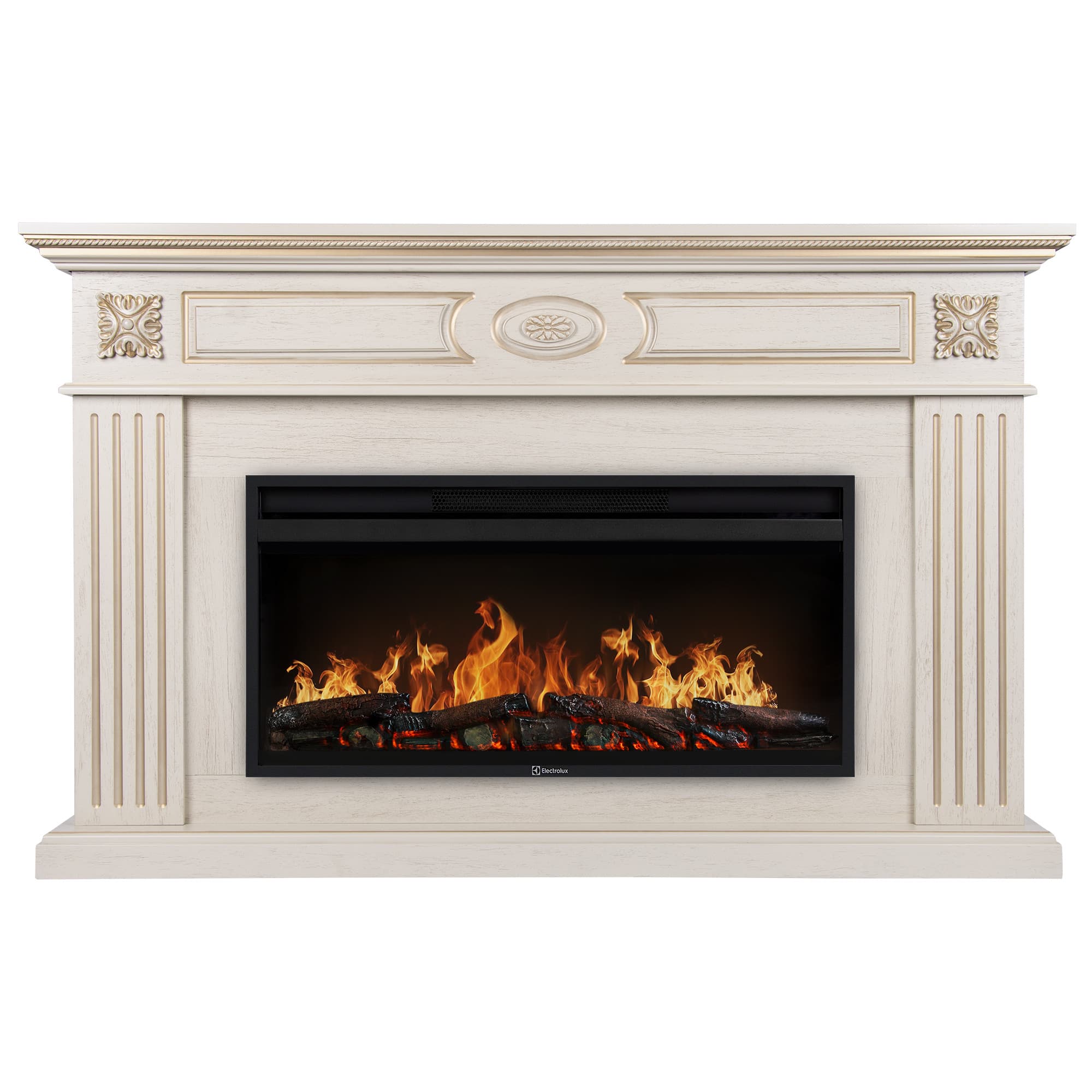 Каминокомплект: Очаг Electrolux EFP/P-3620LS, портал Siena 42/40/36, сл. кость с зол. патиной — фото 2