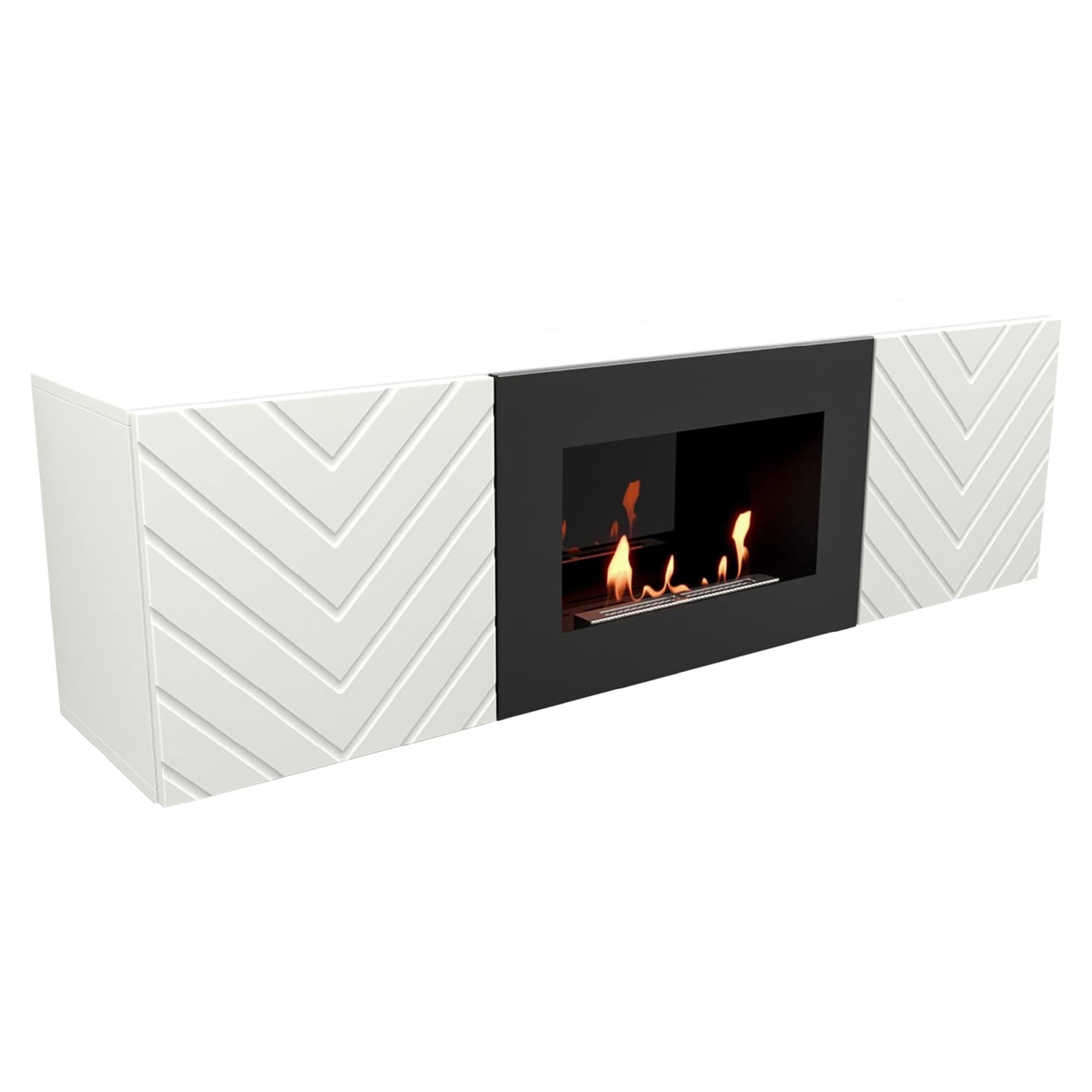 Каминокомплект:Тумба с биокамином Firelight BFP/P-1400V белая+набор керамических дров ель — фото 1