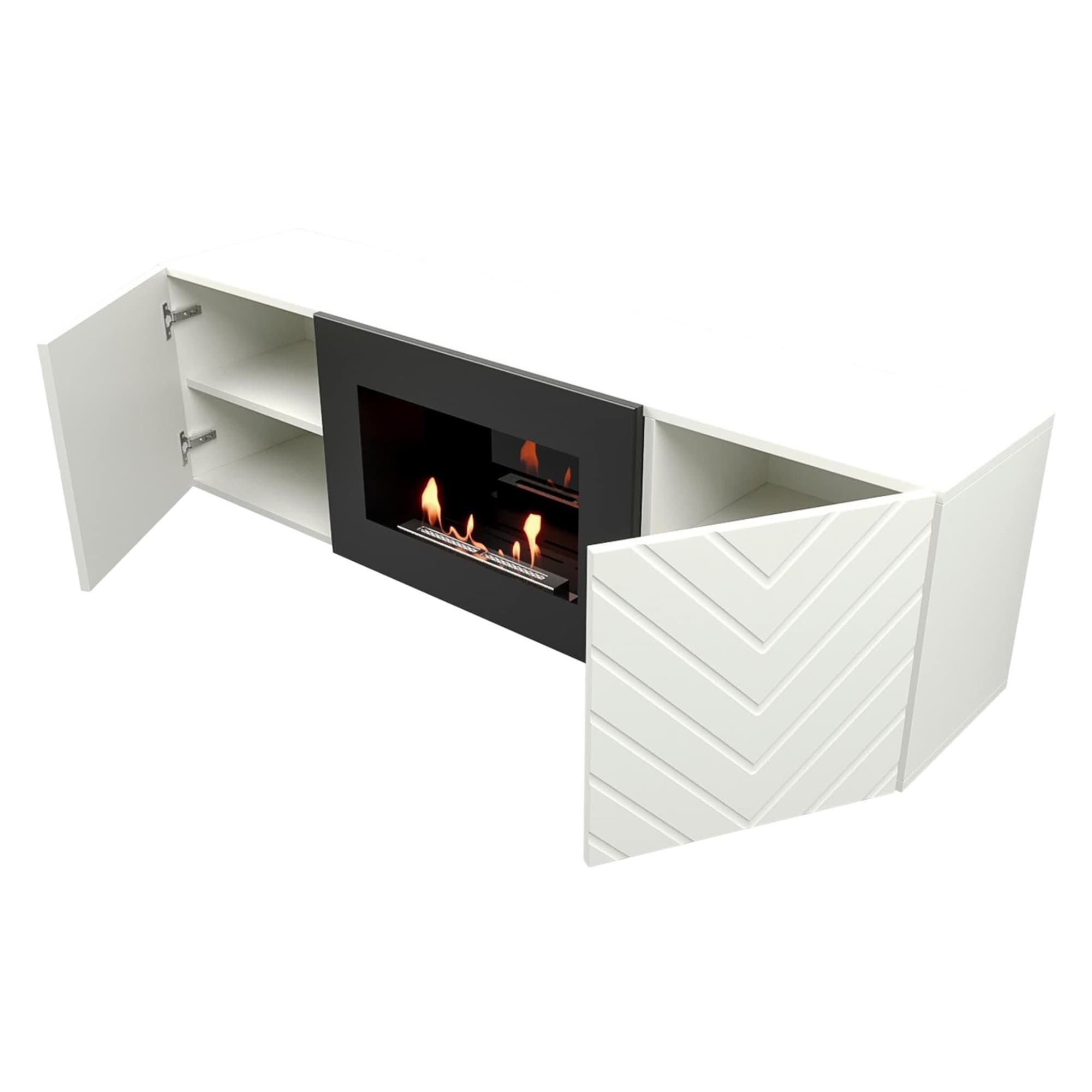 Каминокомплект:Тумба с биокамином Firelight BFP/P-1400V белая+набор керамических дров ель — фото 3