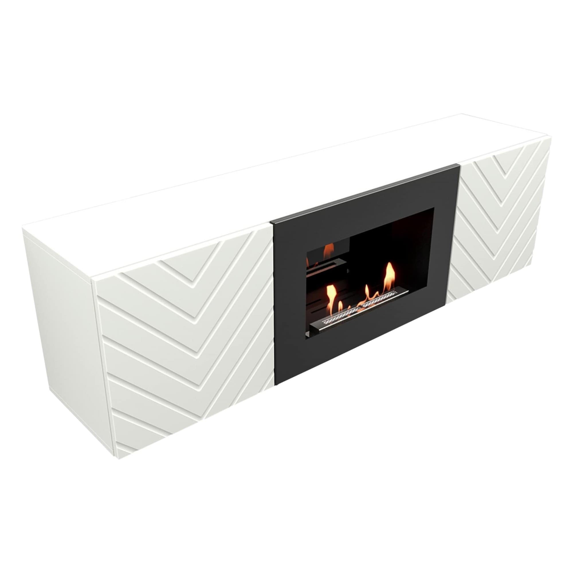Каминокомплект:Тумба с биокамином Firelight BFP/P-1400V белая+набор керамических дров ель — фото 5