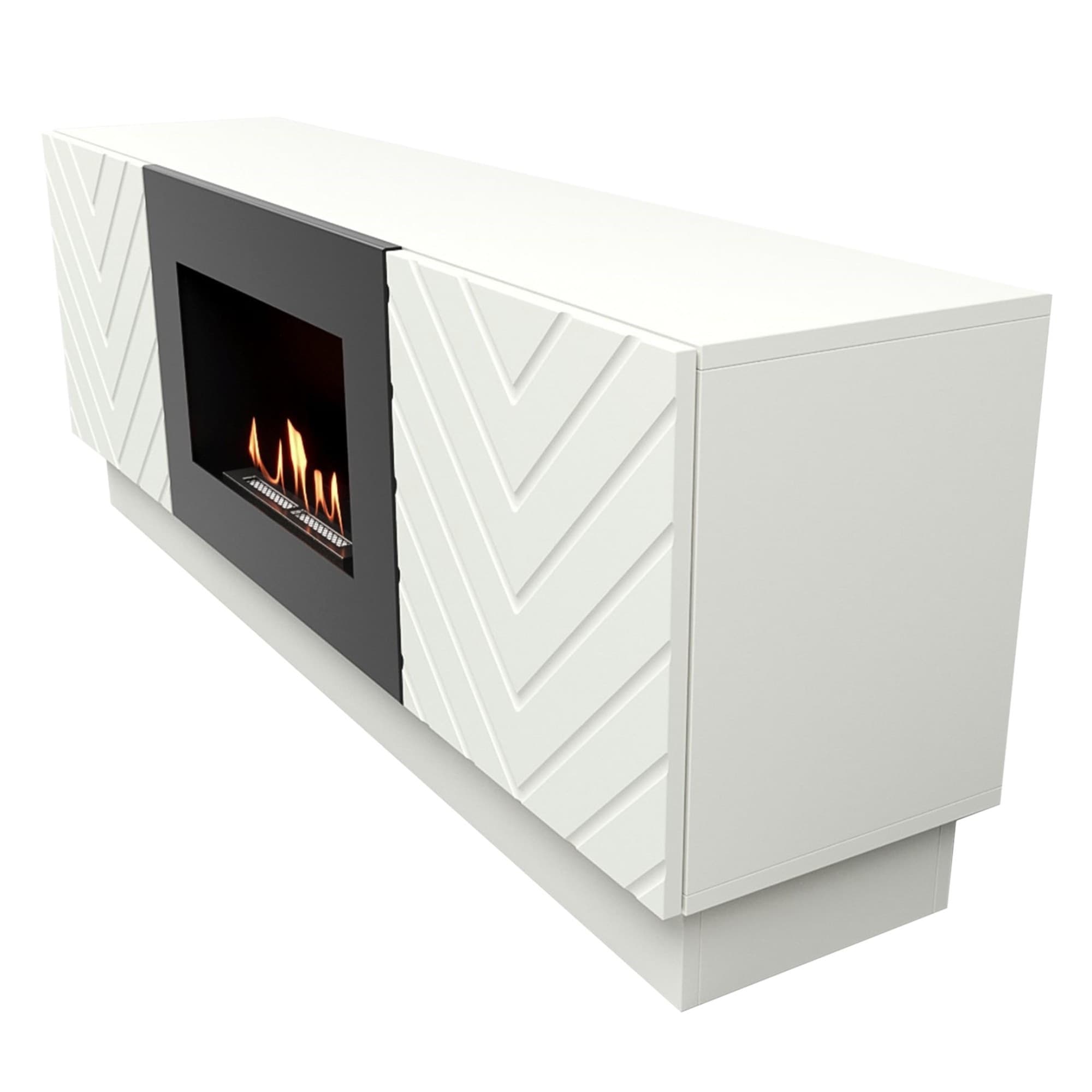 Каминокомплект:Тумба с биокамином Firelight BFP/P-1400V белая+набор керамических дров ель — фото 6