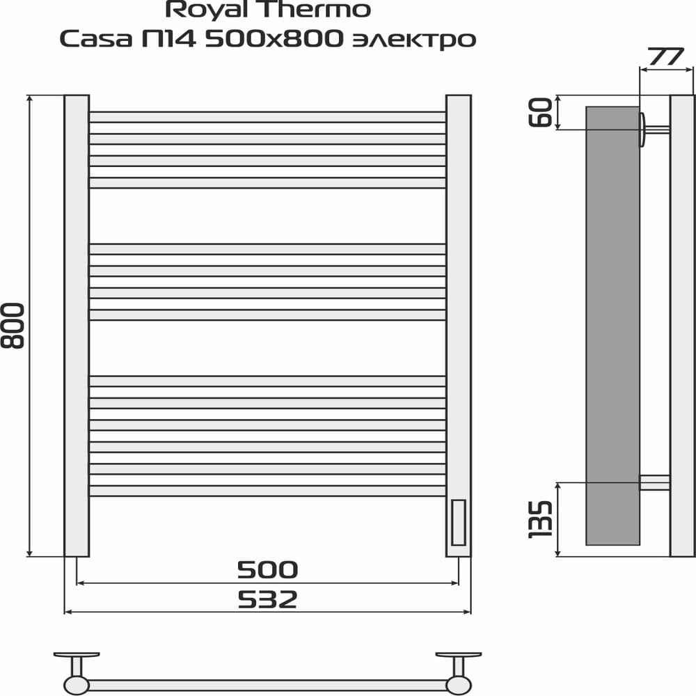 Полотенцесушитель Royal Thermo Casa П14 500х800 электро (встроен. диммер) белый — фото 4