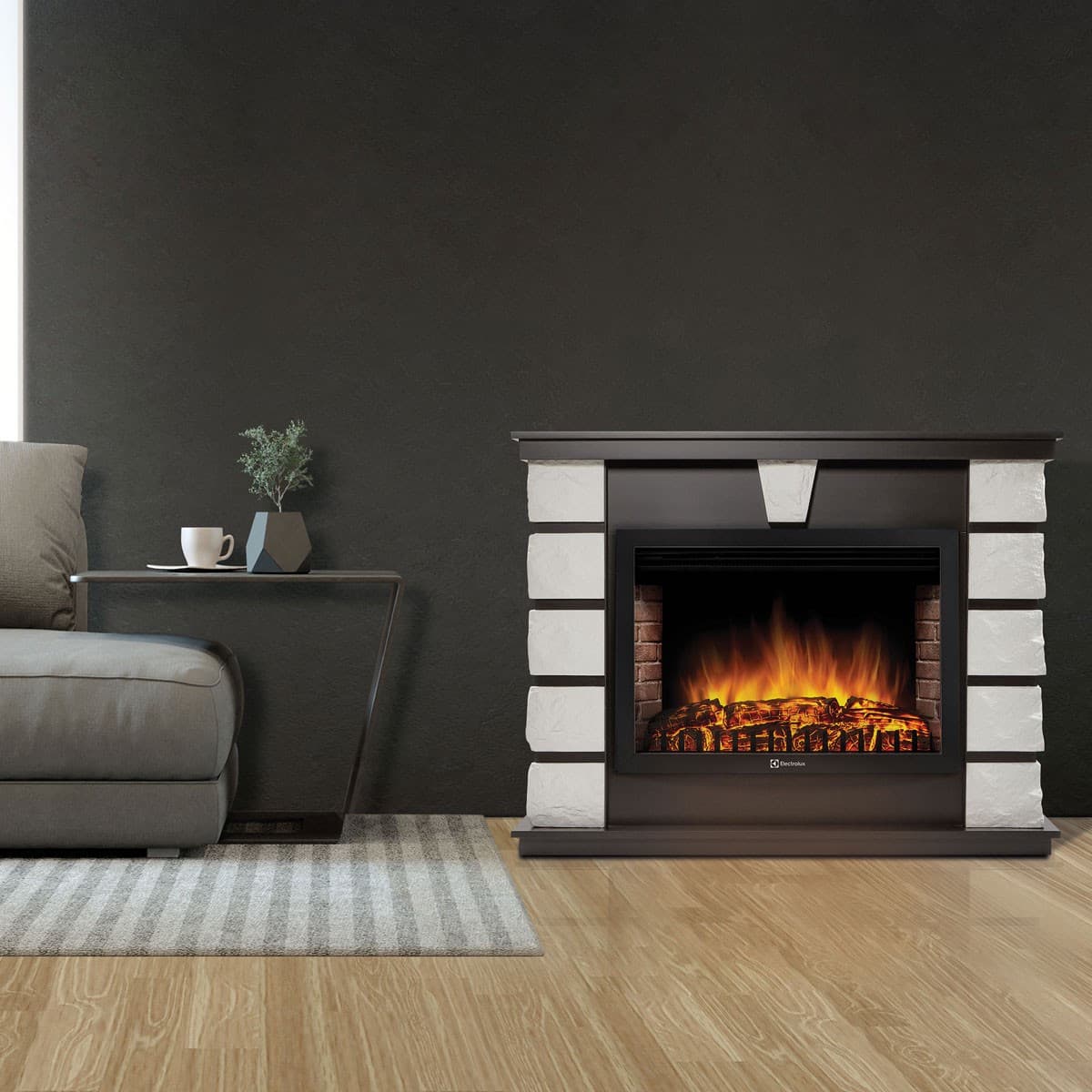 Каминокомплект: Очаг Electrolux EFP/P-2520LS N, портал Excalibur 25 камень белый — фото 5