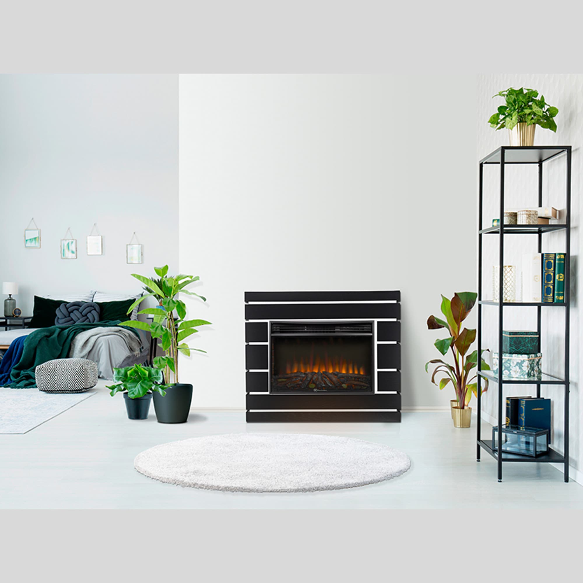 Каминокомплект: Очаг Electrolux 3320RLS N, портал Moderno 30 шпон чёрный дуб — фото 4
